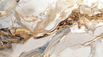 Marble white black gold abstract background of marble liquid ink art painting on paper.