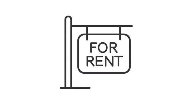 Animated for rent sign linear icon. Rental house. Investment property. Primary residence. Seamless loop HD video with alpha channel on transparent background. Outline motion graphic animation