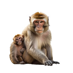 Fototapeta premium Barbary Macaque Monkey Family with Baby, Full Body. Generative AI