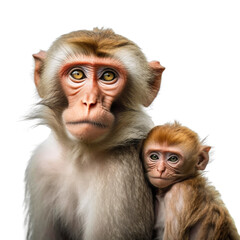 Primate Cuteness: Baby Barbary Macaque Cub and its mother captured in Front View. Generative AI