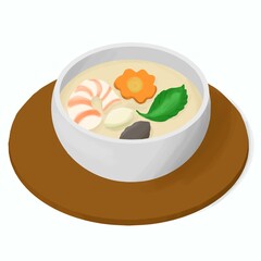 Japanese food illustration. soup made from a mixture of chicken eggs and dashi steamed in a bowl