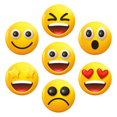 Yellow Icon Smile Emoji, 3d Emotions face, isolated on white.
