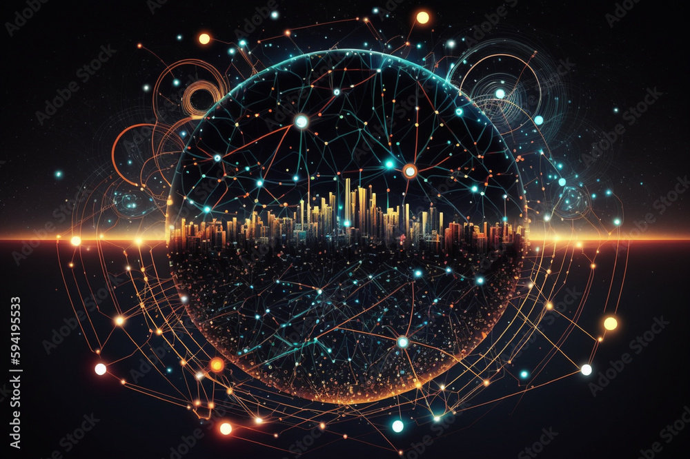 Wall mural big data visualization and digital earth in future by generative ai.