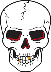 Skull Old School Tattoo Color. Vector Illustration.