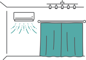 カーテンを閉めて室内温度を下げエアコン付ける（夏の省エネ対策）