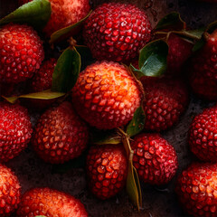 Generative Ripened lychee seamless background by AI, close-up view of fresh lychee adorned with water droplets.