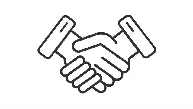 Handshake linear animation. Business partnership. Contract agreement. Negotiation skills. Client meeting. Seamless loop HD video with alpha channel on transparent background. Animated outline icon