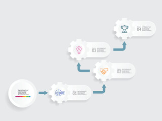 horizontal cog gear wheel steps timeline infographic element report background with business line icon 4 steps