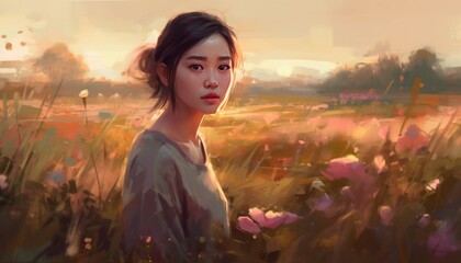 Naklejka premium artistic illustration of young girl, Generative Ai