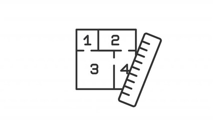 Room area linear animation. Square meter. Apartment plan. Floor space. House project. Furniture arrangement. Seamless loop HD video with alpha channel on transparent background. Animated outline icon - Powered by Adobe