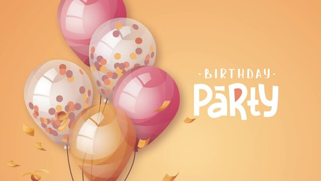 Birthday video card with Balloons and handwritten lettering. Birthday party, celebration, holiday, event, festive, congratulations concept. Animation video.