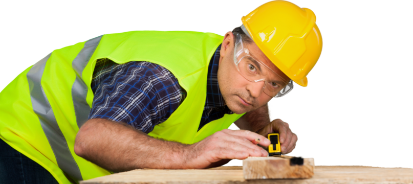 Male worker in yellow helmet isolated on white  background