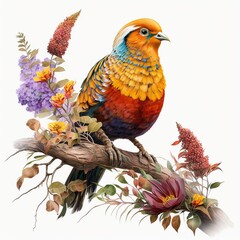 A Bird's Beauty, A Gorgeous Golden Pheasant, Isolated on White Background - Generative AI