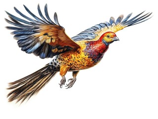 Golden Glory, A Beautiful Pheasant with Vibrant Colors, Isolated on White Background - Generative AI