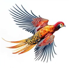 Obraz premium The Gold Rush, A Majestic Golden Pheasant, Isolated on White Background - Generative AI