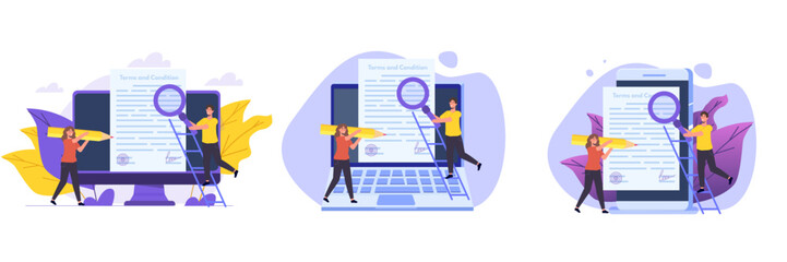 Terms And Conditions concept.  Document paper, contract. Vector illustration in flat style.