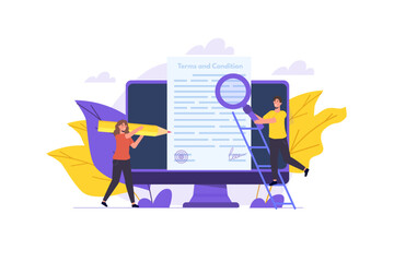 Terms And Conditions concept.  Document paper, contract. Vector illustration in flat style.