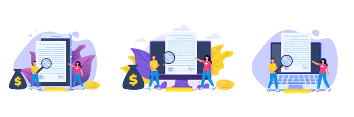 Terms And Conditions concept.  Document paper, contract. Vector illustration in flat style.