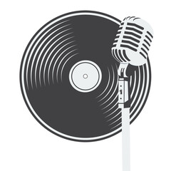 Retro party poster. Design template with a vintage microphone and vinyl records