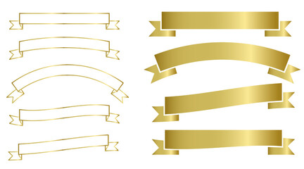 set of golden ribbon banners