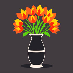 black vase with colored flowers