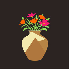 wooden vase with colored flowers