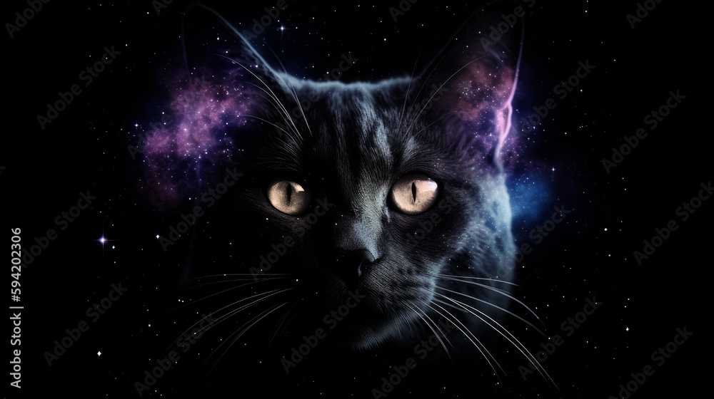 Poster cat in cosmic space. gnerative ai.