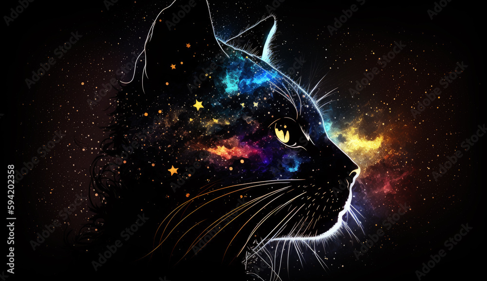 Poster cat in cosmic space. gnerative ai.