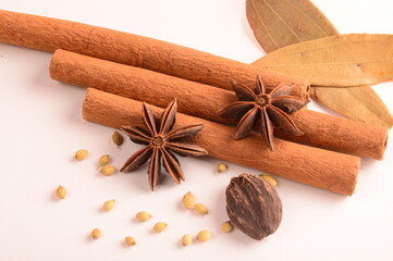 Cinnamon stick and star anise spice.