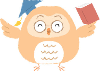 喜んでいるフクロウ博士（クレヨンタッチ）