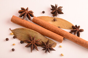 Cinnamon stick and star anise spice.