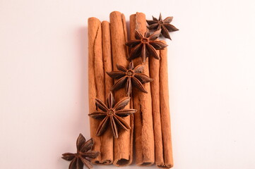 Cinnamon stick and star anise spice.