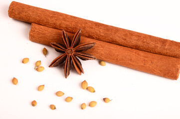 Cinnamon stick and star anise spice.