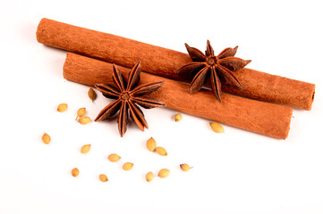 Cinnamon stick and star anise spice.