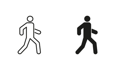 Fototapeta na wymiar Pedestrian Walk on Street. Person Run Line and Silhouette Black Icon Set. Man Walking Pictogram. Human on Road Outline and Solid Sign Collection on White Background. Isolated Vector Illustration