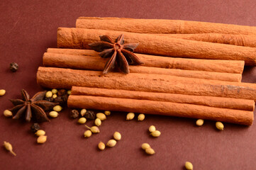 Cinnamon stick and star anise spice.