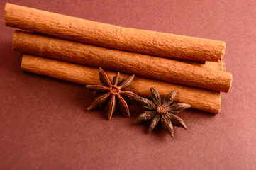Cinnamon stick and star anise spice.