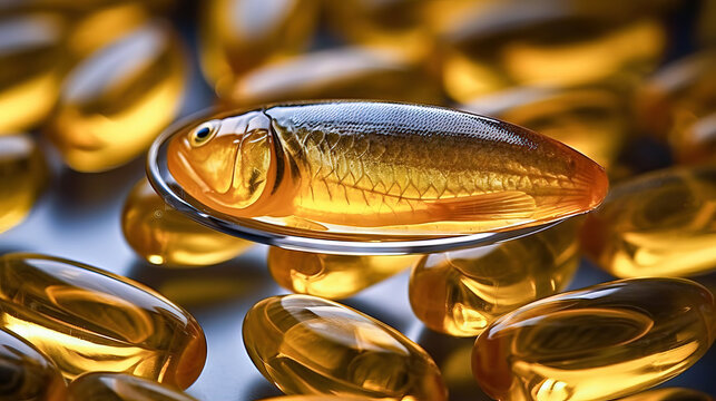 Health Supplements with Omega Fatty Acids in Clear Capsules - Generative AI