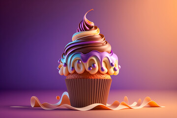 Tasty 3d cupcake. Super photo realistic background, generative ai illustration