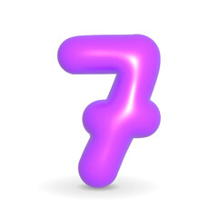 Glossy, luxury and colorful lavender balloon digit seven. 3d realistic illustration isolated on white and alpha background. For Happy Birthday, Anniversary, Events.