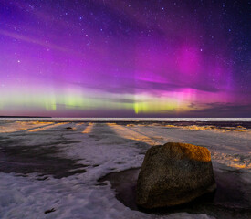 northern lights on Lake Ladoga. Leningrad region. Russia