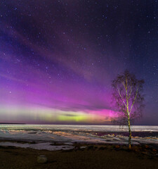 northern lights on Lake Ladoga. Leningrad region. Russia