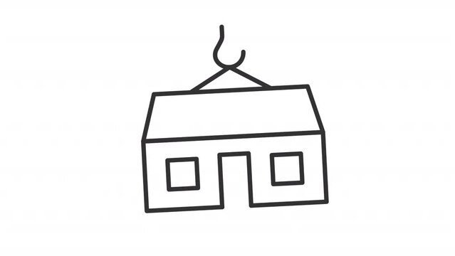 Animated modular house linear icon. Affordable construction. Prefabricated building. Mobile home. Seamless loop HD video with alpha channel on transparent background. Outline motion graphic animation
