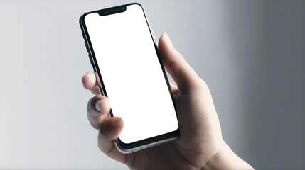 Phone screen mockup with hand holding a smartphone. Isolated PNG screen generate ai