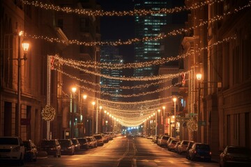 Fototapeta na wymiar christmas lights in the city. Generative AI