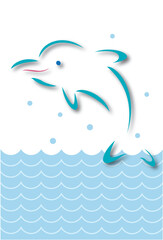 海の上を飛び跳ねるイルカのポストカード
