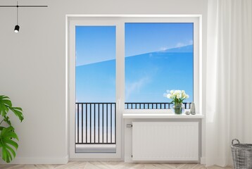 White plastic door with window in the new room
