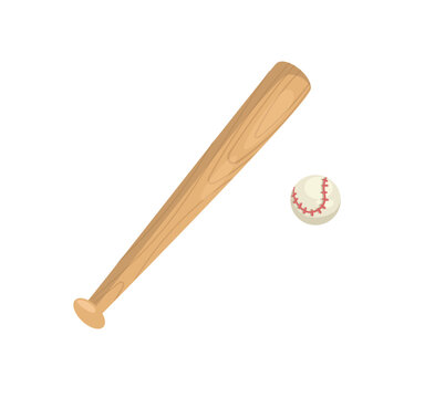 Concept Sport goods baseball. This illustration features a flat, vector design of a baseball bat and ball, depicted in a cartoon style. Vector illustration.