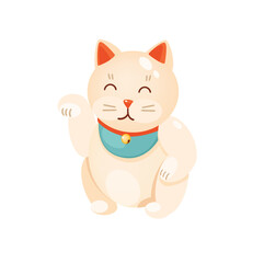 Concept Japan and China souvenir. This illustration is a flat, vector design featuring a concept of a cute cartoon Japan cat souvenir on a white background. Vector illustration.
