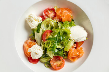 Salad with mozzarella and salmon